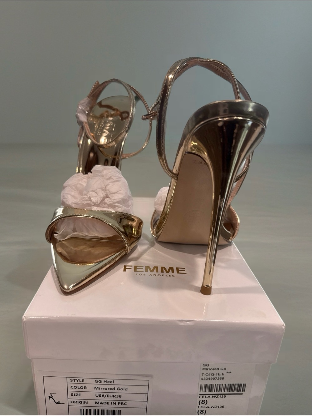 FEMME Mirrored Gold High Heel Sandals - Women's Pointed Stiletto
